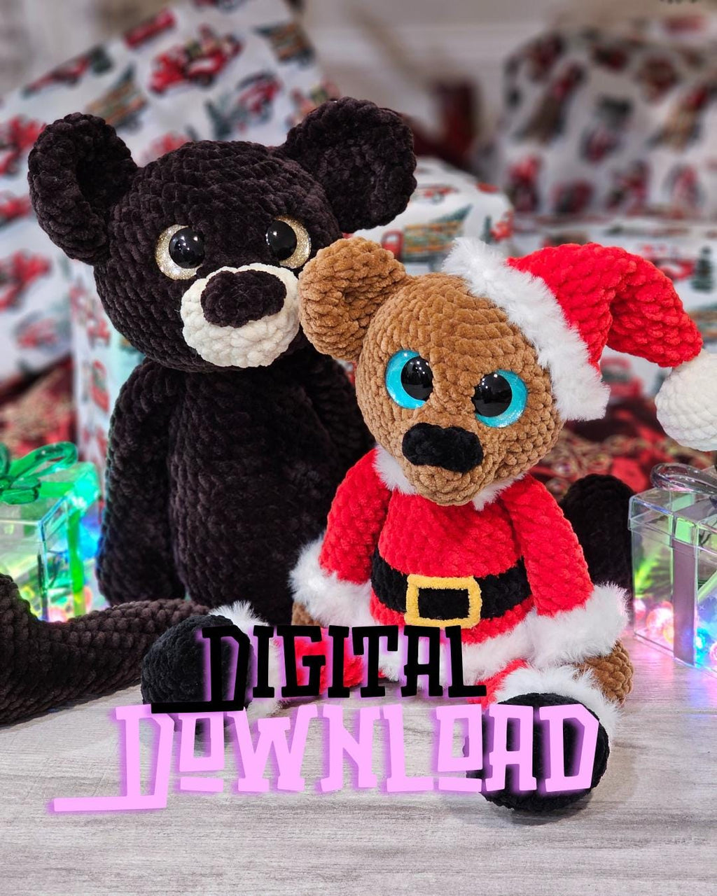 Teddy Bear crochet pattern with Santa mod