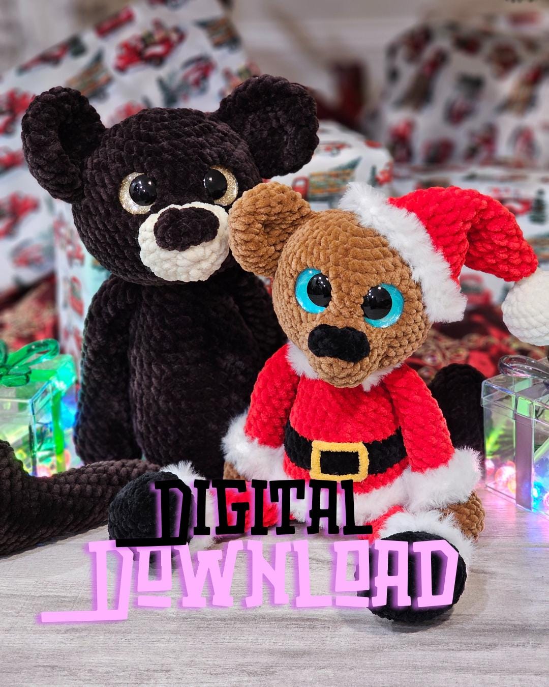 Teddy Bear crochet pattern with Santa mod